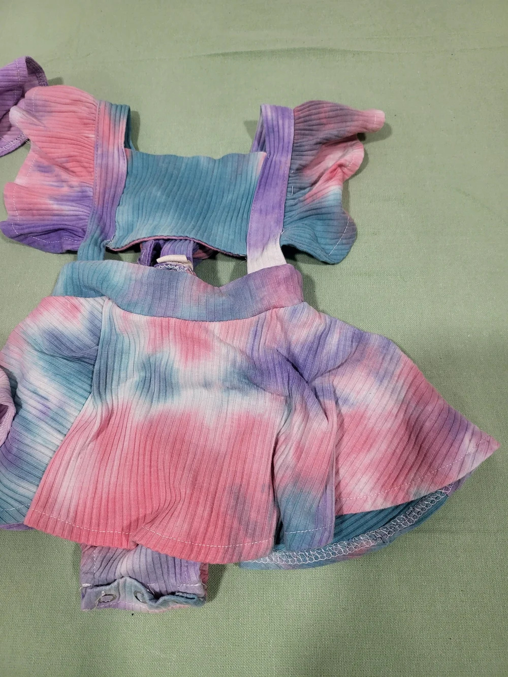 SHEIN Pastel Tie-Dye Ruffle Strap Baby One-Piece Bodysuits - Pink, Purple, Blue